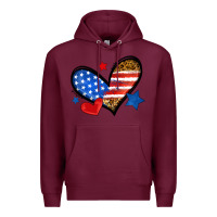 Burgundy American flag heart leopard Premium Hoodie - Neo Western