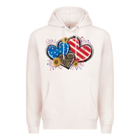Pale Pink American Flag heart Premium Hoodie - CowGirlArtShop