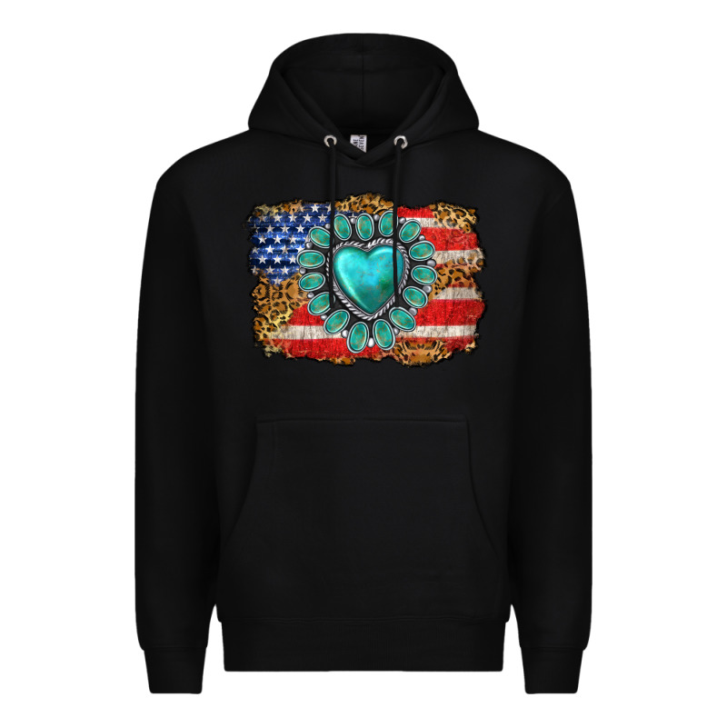 American Flag Leopard Turquoise Gemstone Premium Hoodie by Neo Western | Teevron