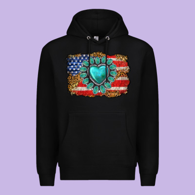 American Flag Leopard Turquoise Gemstone Premium Hoodie Designed By Neo Western