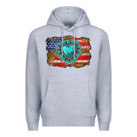 Heather Grey American flag leopard turquoise gemstone Premium Hoodie - Neo Western