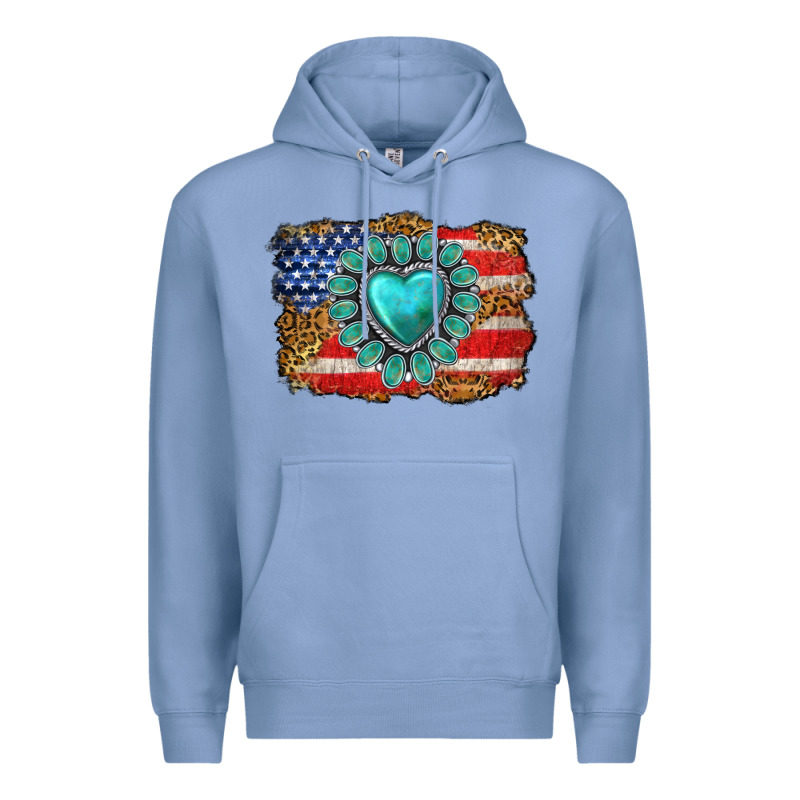 American Flag Leopard Turquoise Gemstone Premium Hoodie by Neo Western | Teevron