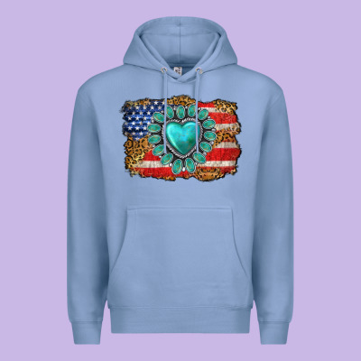 American Flag Leopard Turquoise Gemstone Premium Hoodie Designed By Neo Western