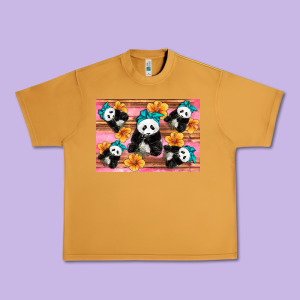 Baby Panda Flowers Urban Heavy Tee Designed By Artiststas