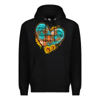 Black fall pattern heart with sunflower Premium Hoodie - HRA Design Shop