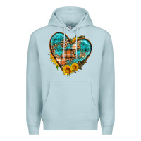 Blue Mist fall pattern heart with sunflower Premium Hoodie - HRA Design Shop
