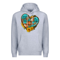 Heather Grey fall pattern heart with sunflower Premium Hoodie - HRA Design Shop