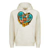 Oatmeal Heather fall pattern heart with sunflower Premium Hoodie - HRA Design Shop