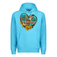 Ocean Blue fall pattern heart with sunflower Premium Hoodie - HRA Design Shop