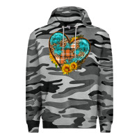 Slate Camo fall pattern heart with sunflower Premium Hoodie - HRA Design Shop
