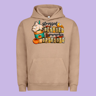 Stressed Blessed Pumpkin Obsessed Urban Hoodie Designed By Cowhidedigitalart