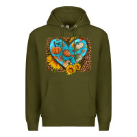 Army Green fall pattern heart with leopard background Premium Hoodie - HRA Design Shop