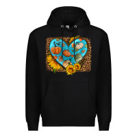Black fall pattern heart with leopard background Premium Hoodie - HRA Design Shop
