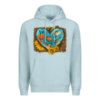 Blue Mist fall pattern heart with leopard background Premium Hoodie - HRA Design Shop