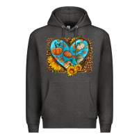 Charcoal Heather fall pattern heart with leopard background Premium Hoodie - HRA Design Shop