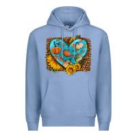 Colony Blue fall pattern heart with leopard background Premium Hoodie - HRA Design Shop