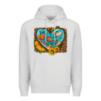 Dove Grey fall pattern heart with leopard background Premium Hoodie - HRA Design Shop