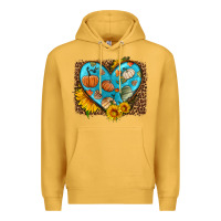 Mustard fall pattern heart with leopard background Premium Hoodie - HRA Design Shop