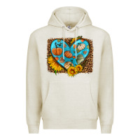 Oatmeal Heather fall pattern heart with leopard background Premium Hoodie - HRA Design Shop