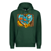Sports Green fall pattern heart with leopard background Premium Hoodie - HRA Design Shop