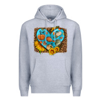 Heather Grey fall pattern heart with leopard background Premium Hoodie - HRA Design Shop