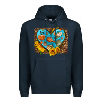 Navy fall pattern heart with leopard background Premium Hoodie - HRA Design Shop