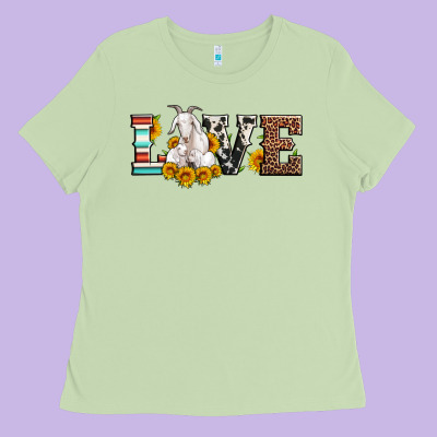 Love Goats Serape Cowhide Leopard Goat Family Ladies Tee Designed By Artiststas