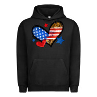 Pigment Black American flag heart leopard Urban Hoodie - Neo Western