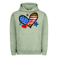Pigment Oil Green American flag heart leopard Urban Hoodie - Neo Western