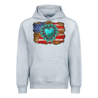 Heather Grey American flag leopard turquoise gemstone Urban Hoodie - Neo Western