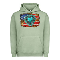 Pigment Oil Green American flag leopard turquoise gemstone Urban Hoodie - Neo Western