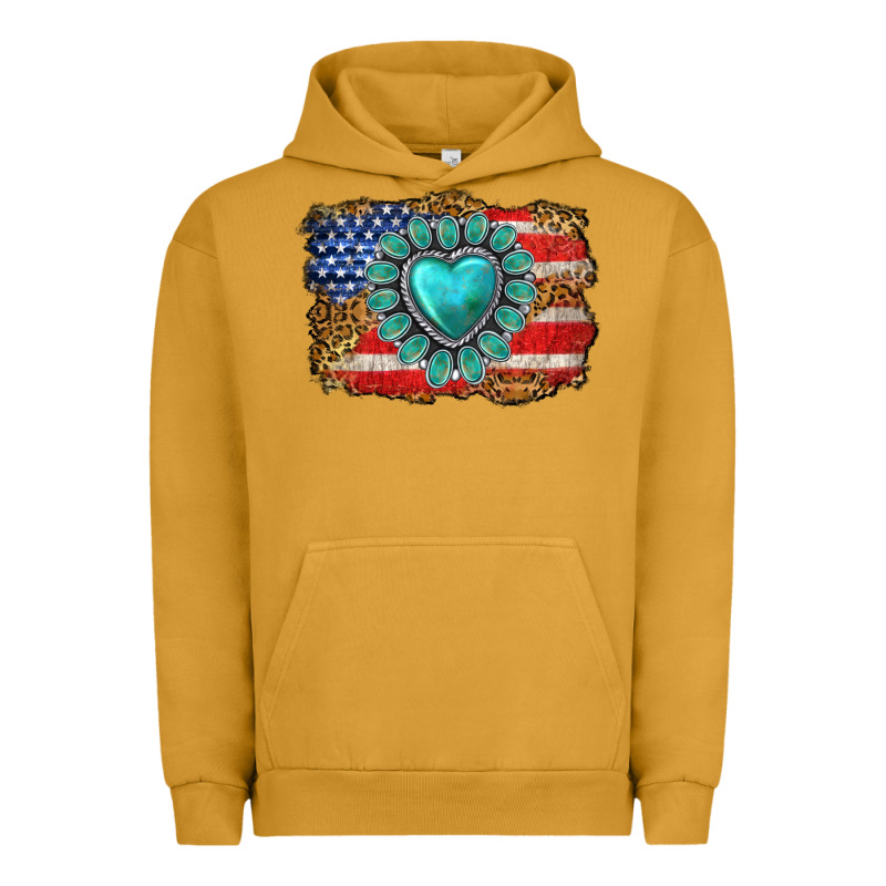 American Flag Leopard Turquoise Gemstone Urban Hoodie by Neo Western | Teevron