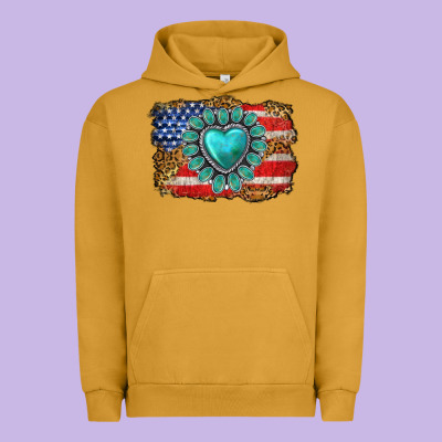 American Flag Leopard Turquoise Gemstone Urban Hoodie Designed By Neo Western