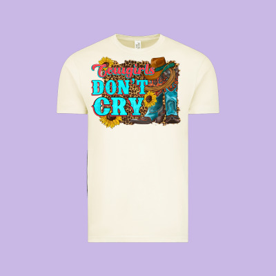 Cowgirls Don't Crty Boots Hat Sunflowers Vintage Tee Designed By Artiststas