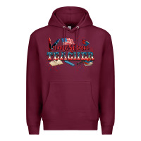 Burgundy American Teacher 4th of July Premium Hoodie - CowGirlArtShop