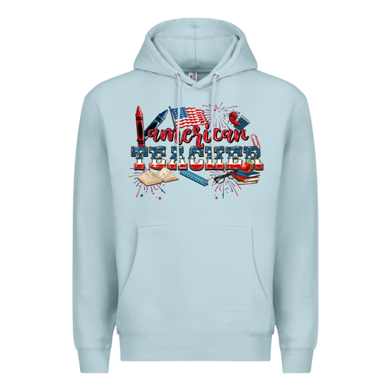 American Teacher 4th Of July Premium Hoodie by CowGirlArtShop | Teevron