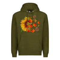 Army Green sunflower and autumn leaves Premium Hoodie - HRA Design Shop