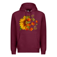 Burgundy sunflower and autumn leaves Premium Hoodie - HRA Design Shop