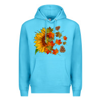 Ocean Blue sunflower and autumn leaves Premium Hoodie - HRA Design Shop
