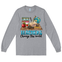 Heather Grey teachers change the world Long Sleeve Tee - BarkalooDesign