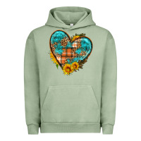 Pigment Oil Green fall pattern heart with sunflower Urban Hoodie - HRA Design Shop