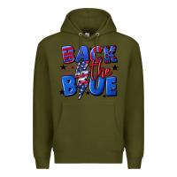 Army Green Back the blue with lightning bolt 4th of july Premium Hoodie - CowGirlArtShop
