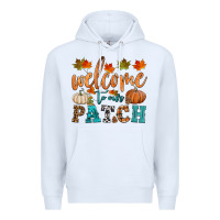 White welcome to our patch Premium Hoodie - HRA Design Shop