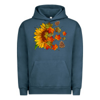 Pigment Midnight Navy sunflower and autumn leaves Urban Hoodie - HRA Design Shop