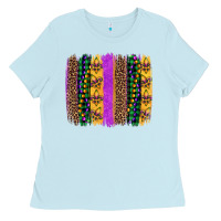 Baby Blue mardi gras fleur de lis and beads brush stroke Ladies Tee - Artiststas