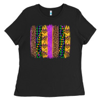 Black mardi gras fleur de lis and beads brush stroke Ladies Tee - Artiststas
