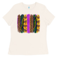 Bone mardi gras fleur de lis and beads brush stroke Ladies Tee - Artiststas