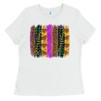 White mardi gras fleur de lis and beads brush stroke Ladies Tee - Artiststas