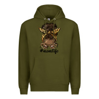 Army Green afro messy bun mom life Premium Hoodie - HRA Design Shop
