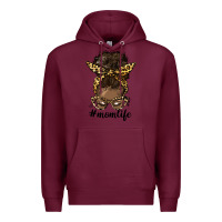 Burgundy afro messy bun mom life Premium Hoodie - HRA Design Shop